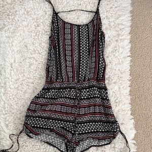 Garage Black, White & Burgundy Patterned Romper